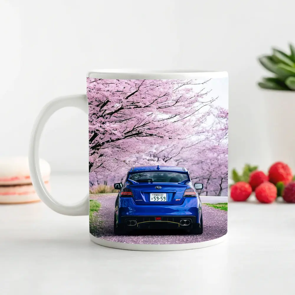 Subaru WRX Blue Under Cherry Blossoms Japan – Mugs