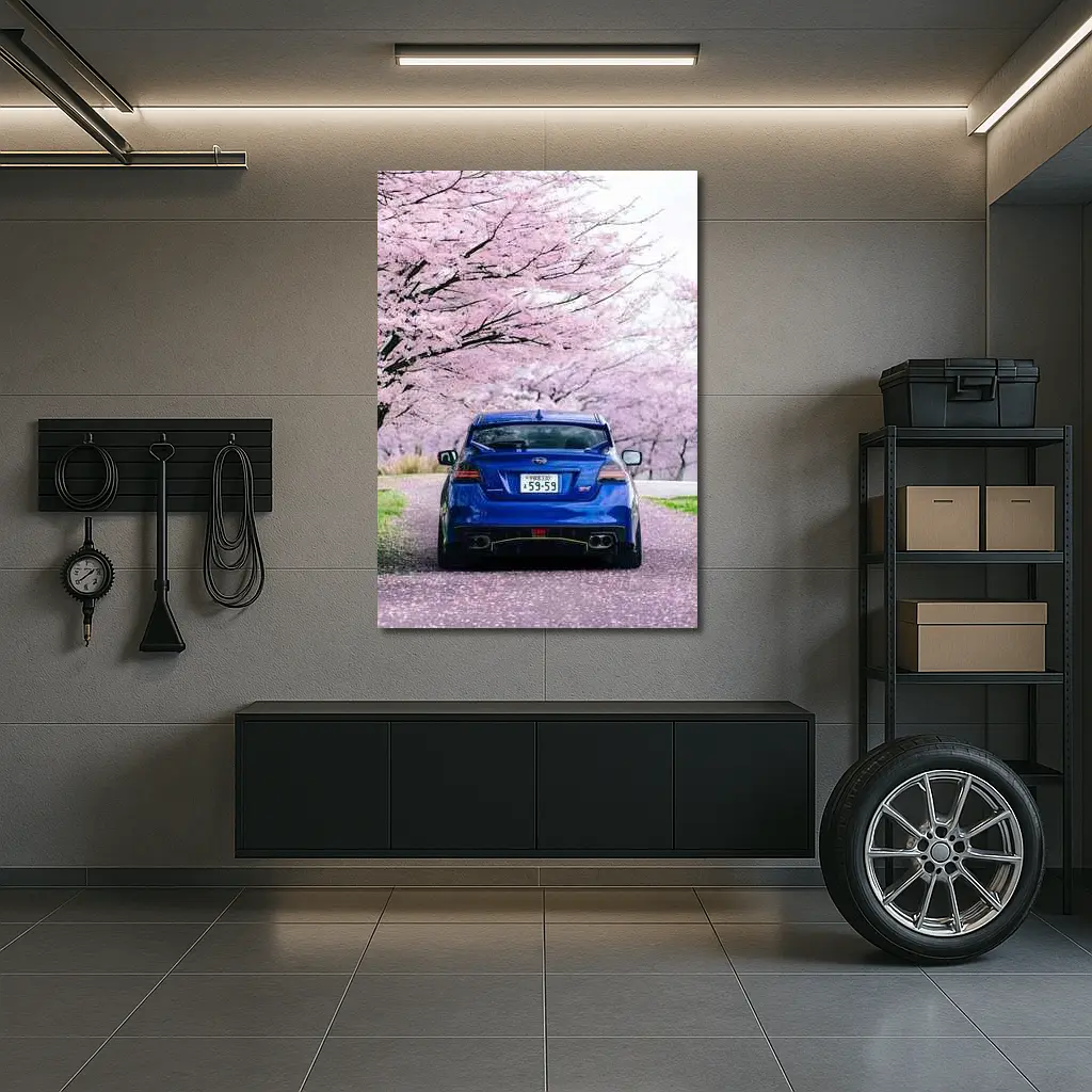 Subaru WRX Blue Under Cherry Blossoms Japan – Wall Art