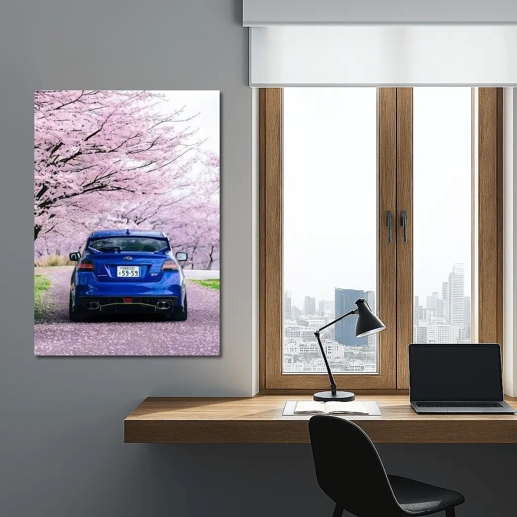 Subaru WRX Blue Under Cherry Blossoms Japan – Wall Art