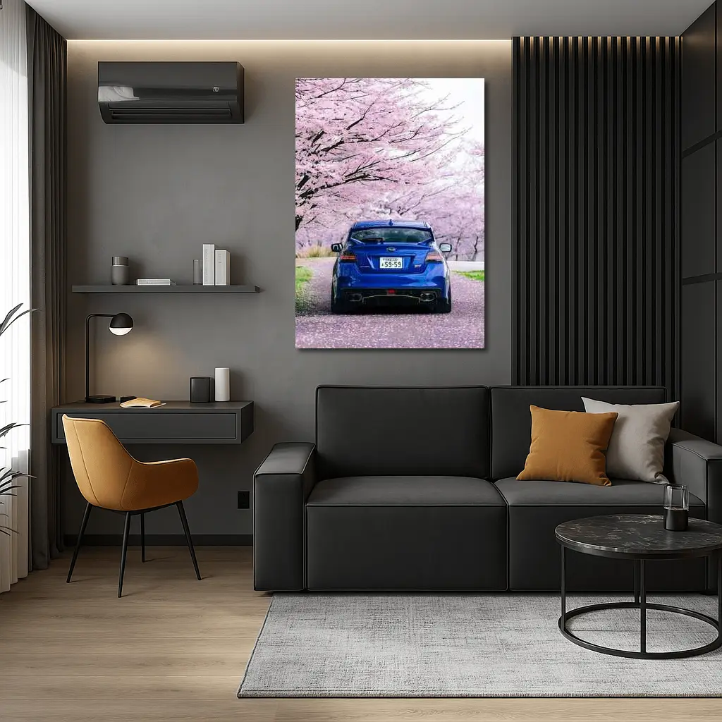 Subaru WRX Blue Under Cherry Blossoms Japan – Wall Art