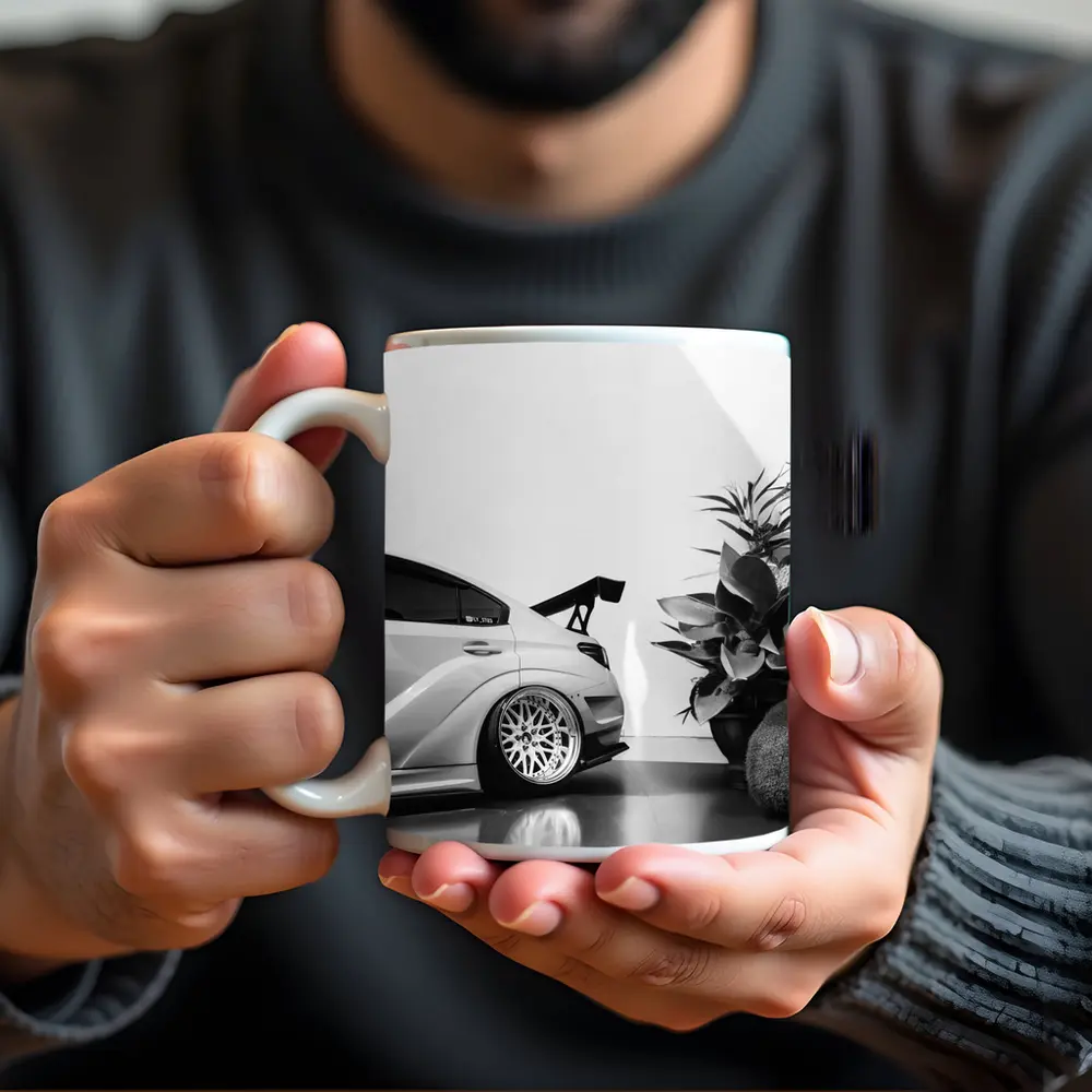 Subaru WRX STI Black White Stance Shot – Mugs