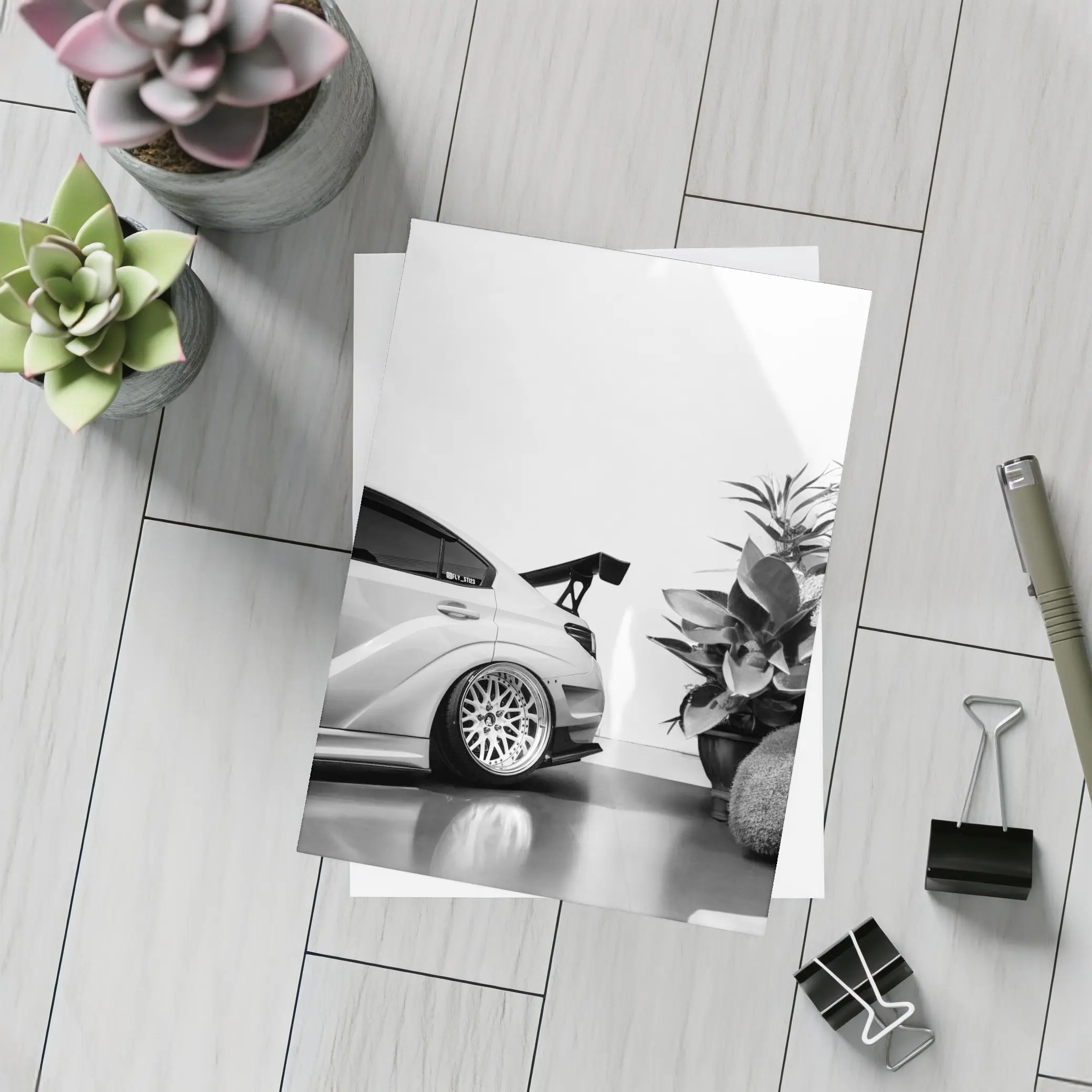 Subaru WRX STI Black White Stance Shot – Postcards
