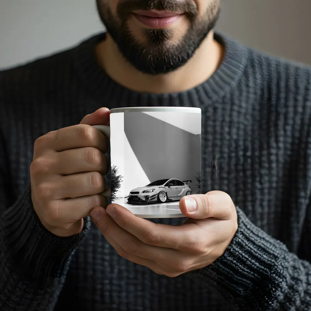 Subaru WRX STI Slammed Black White Art – Mugs