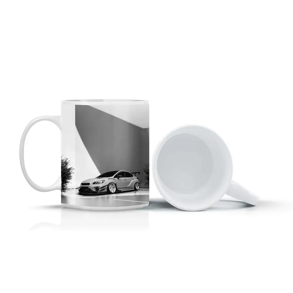 Subaru WRX STI Slammed Black White Art – Mugs