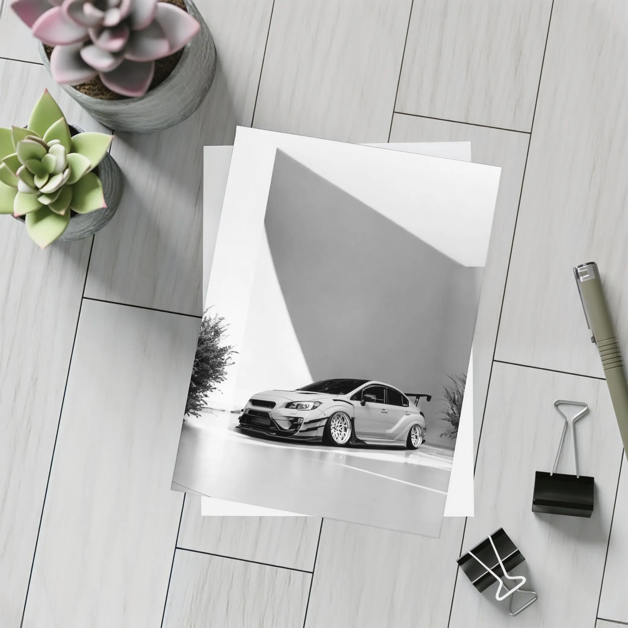 Subaru WRX STI Slammed Black White Art – Postcards