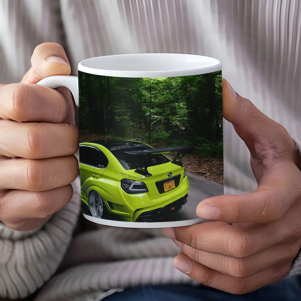 Subaru WRX STI Green Car Forest Road – Mugs