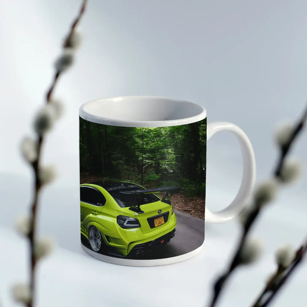 Subaru WRX STI Green Car Forest Road – Mugs