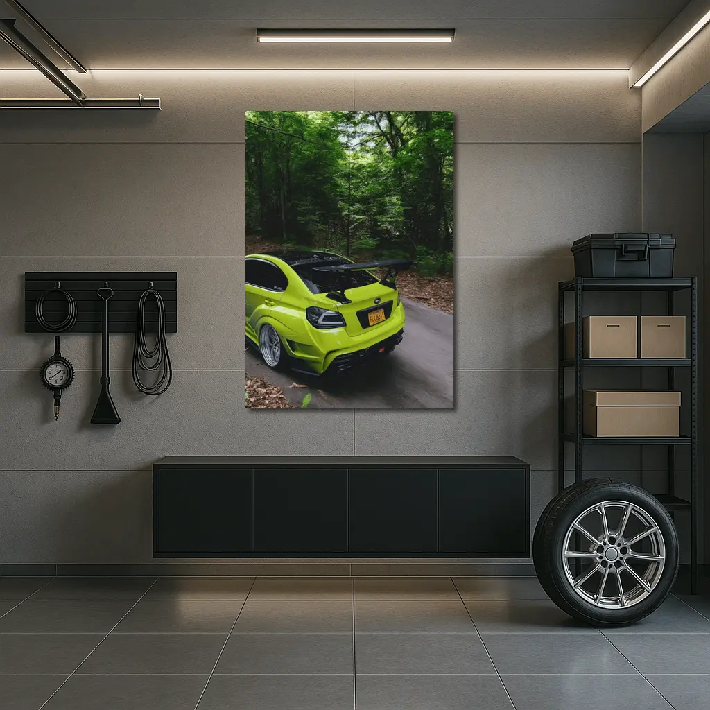 Subaru WRX STI Green Car Forest Road – Wall Art