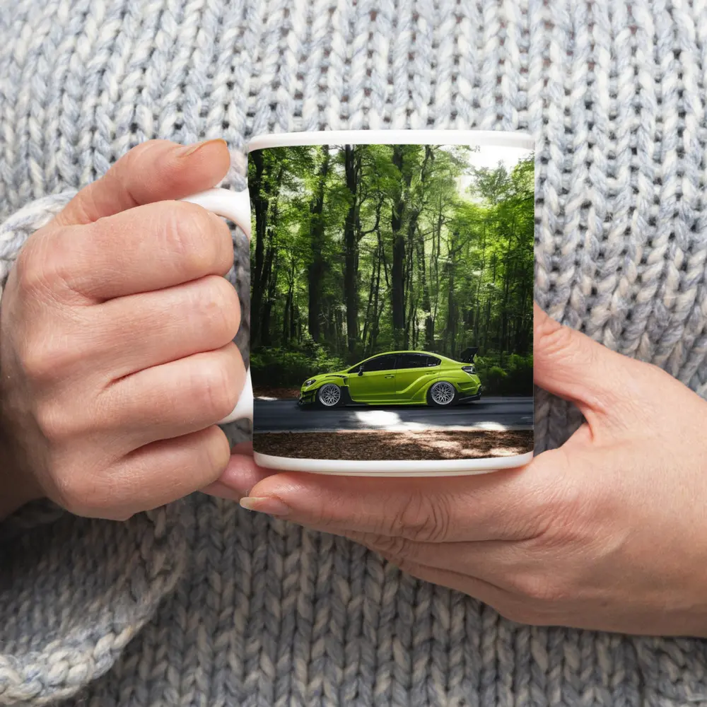 Subaru WRX Green Car Forest Road – Mugs