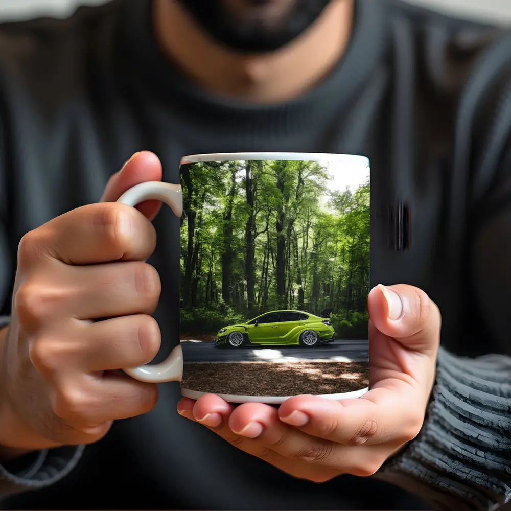 Subaru WRX Green Car Forest Road – Mugs