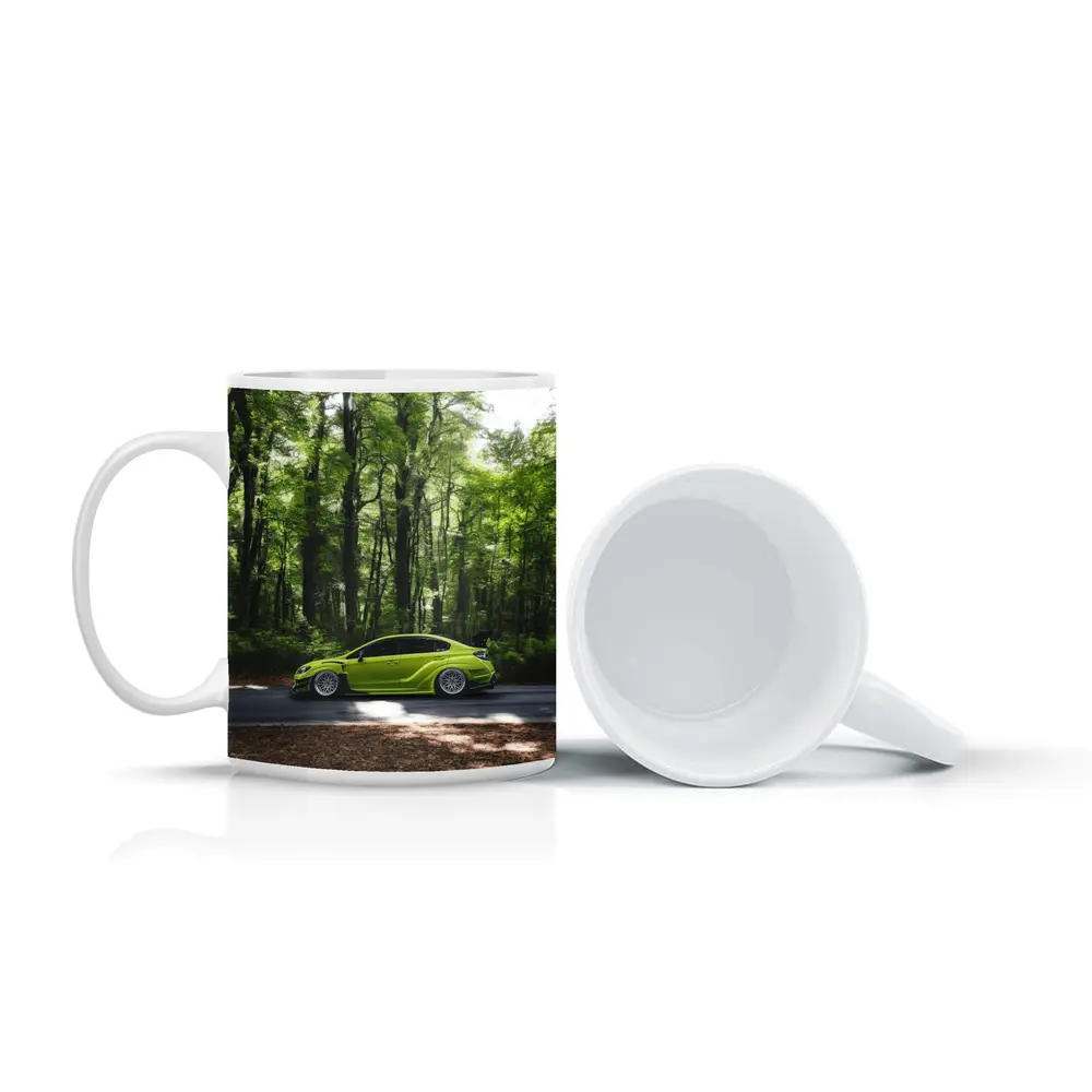 Subaru WRX Green Car Forest Road – Mugs