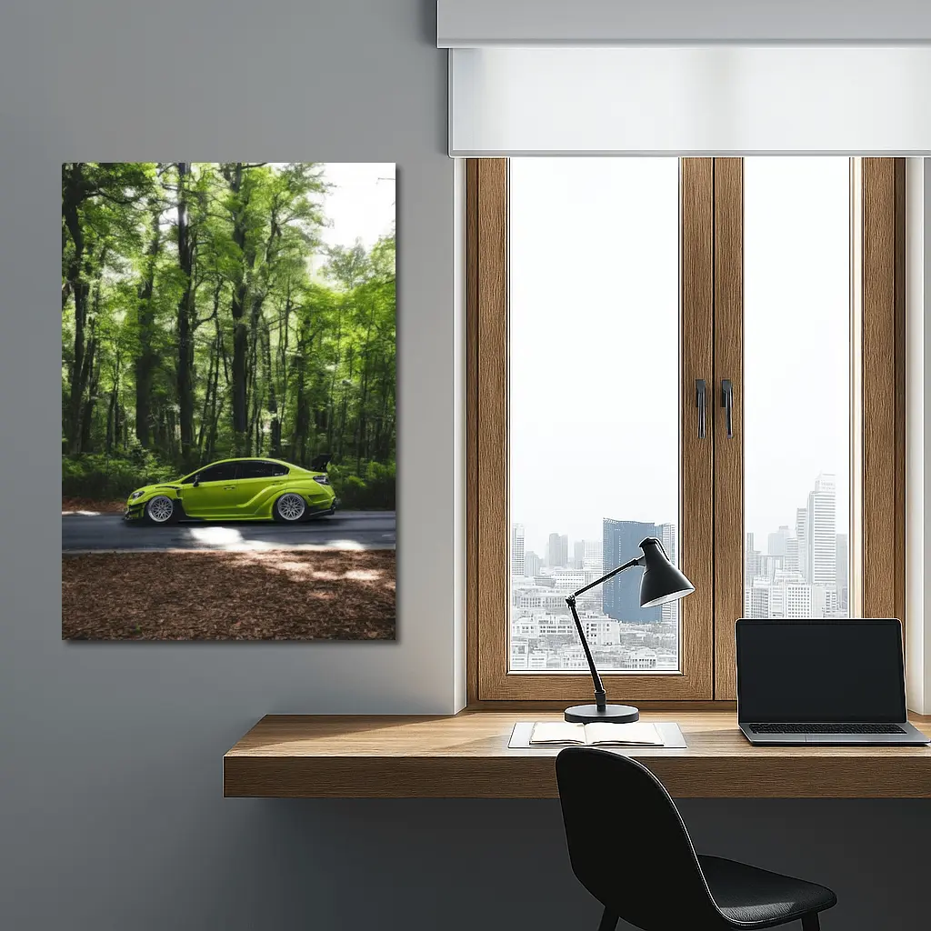 Subaru WRX Green Car Forest Road – Wall Art