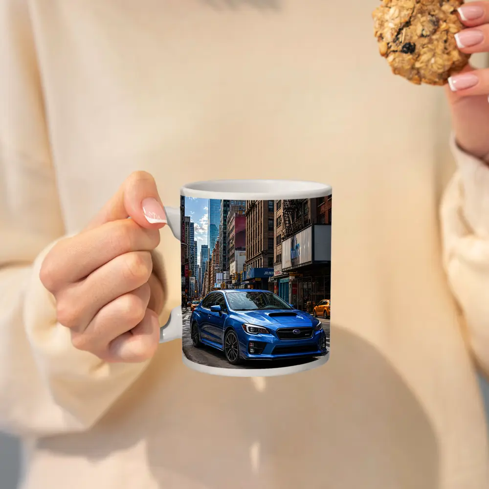 Subaru WRX Blue City Street Scene – Mugs