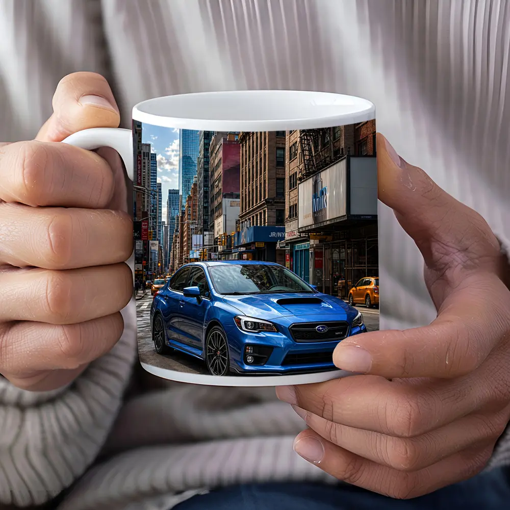Subaru WRX Blue City Street Scene – Mugs