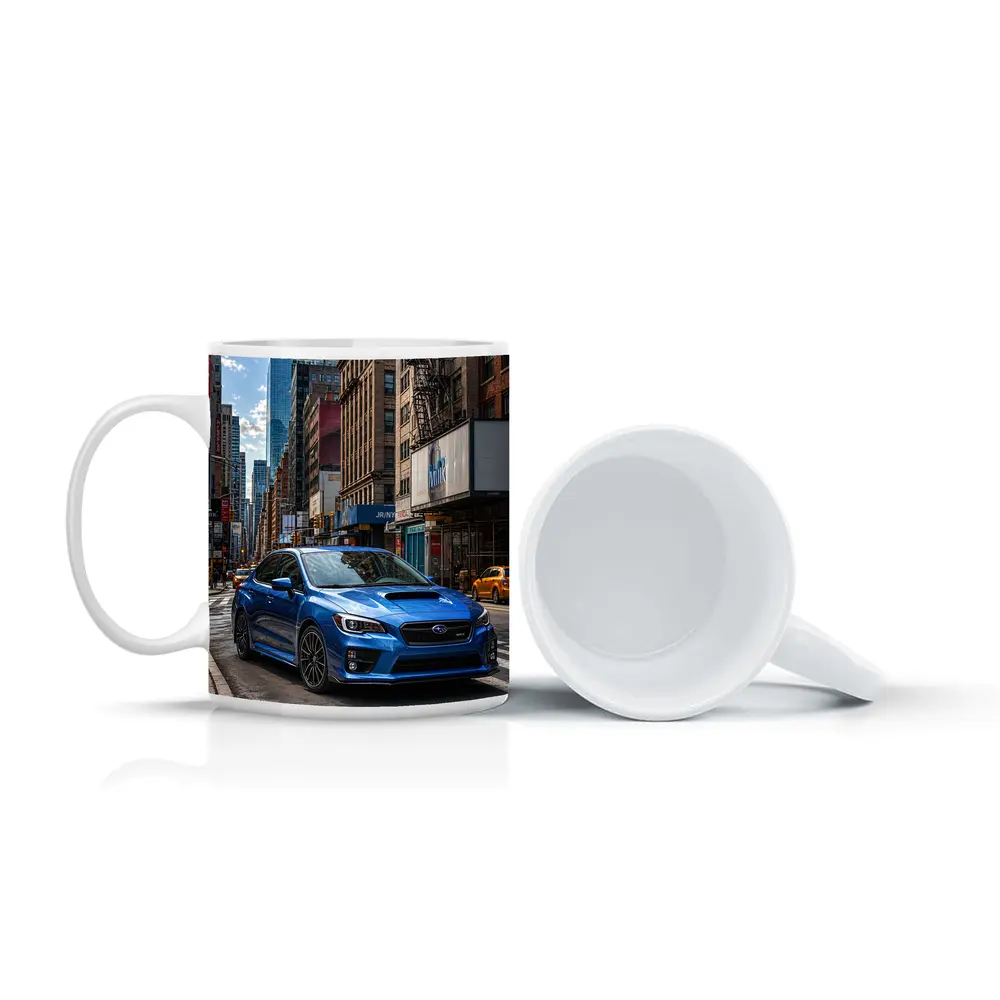 Subaru WRX Blue City Street Scene – Mugs