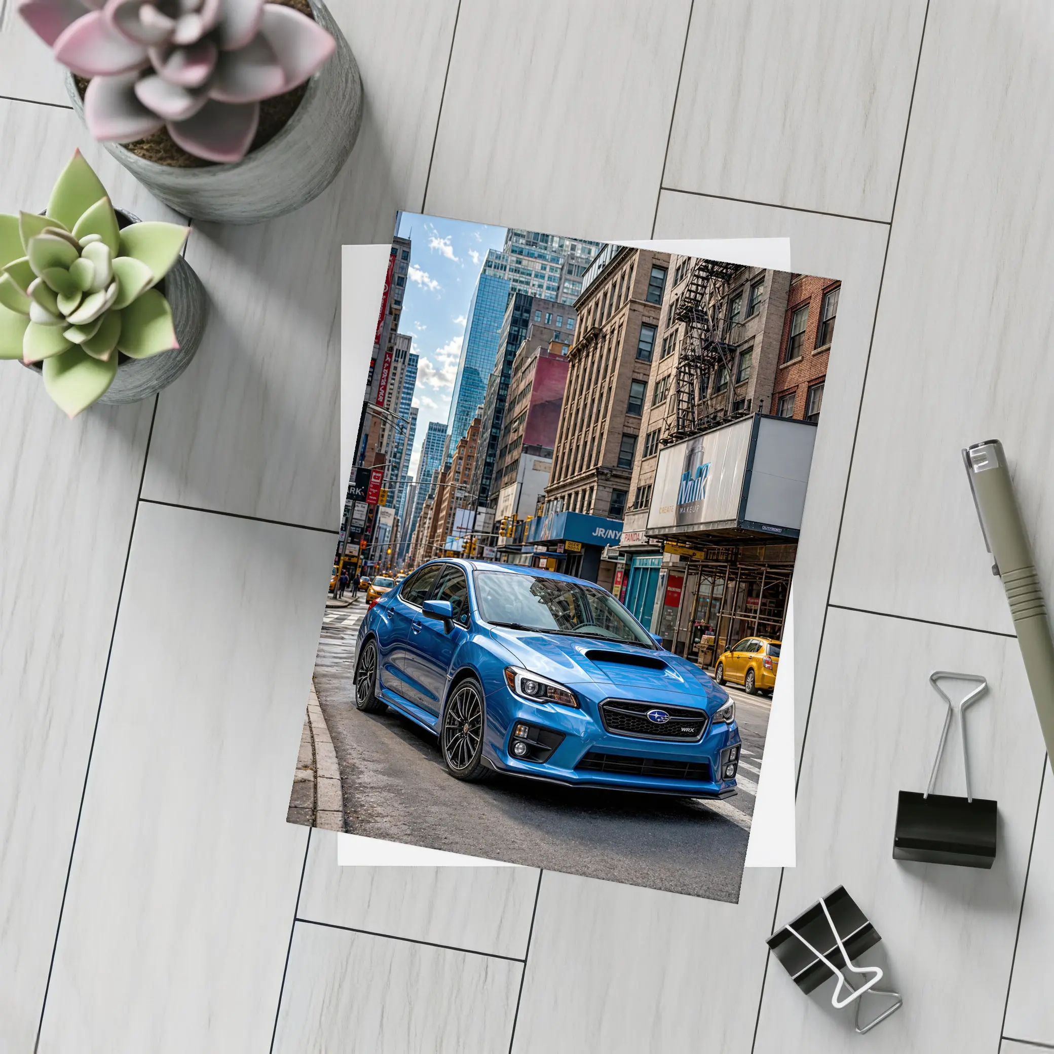 Subaru WRX Blue City Street Scene – Postcards