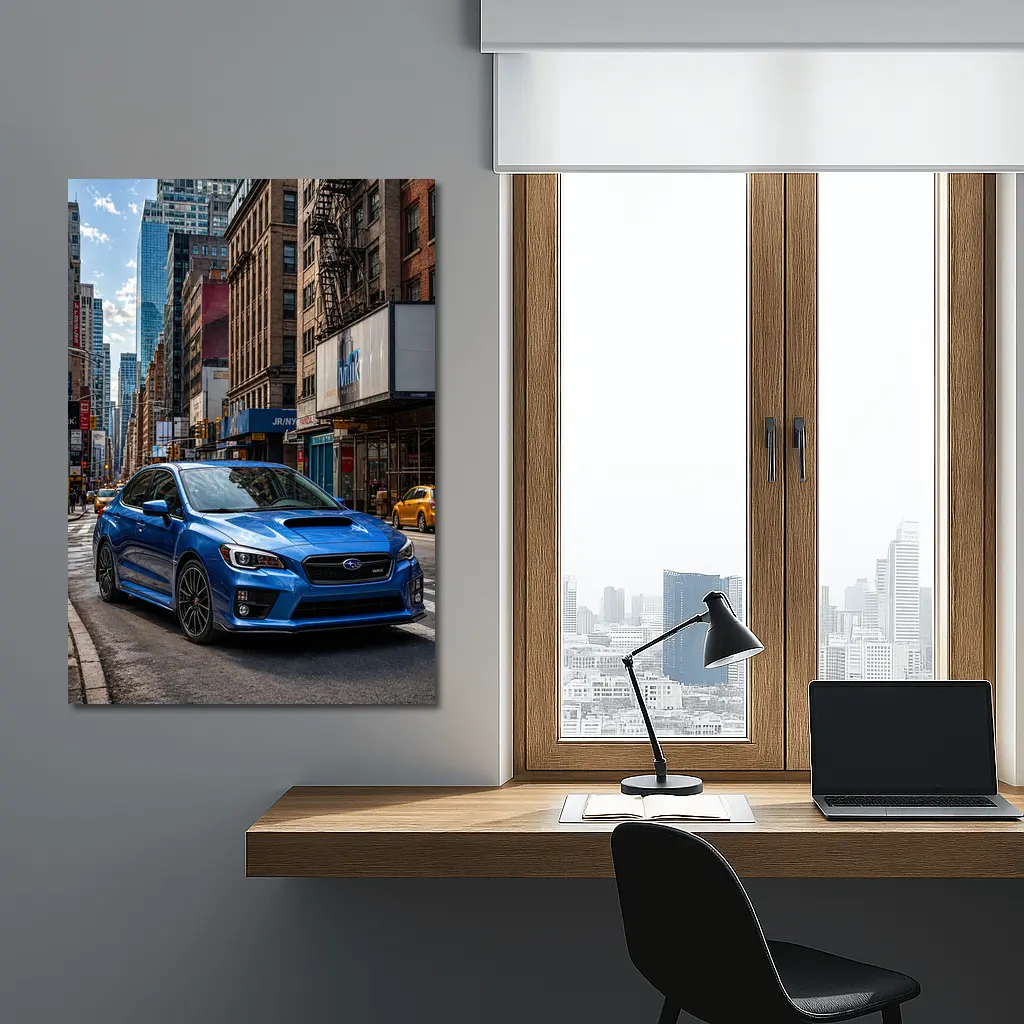 Subaru WRX Blue City Street Scene – Wall Art