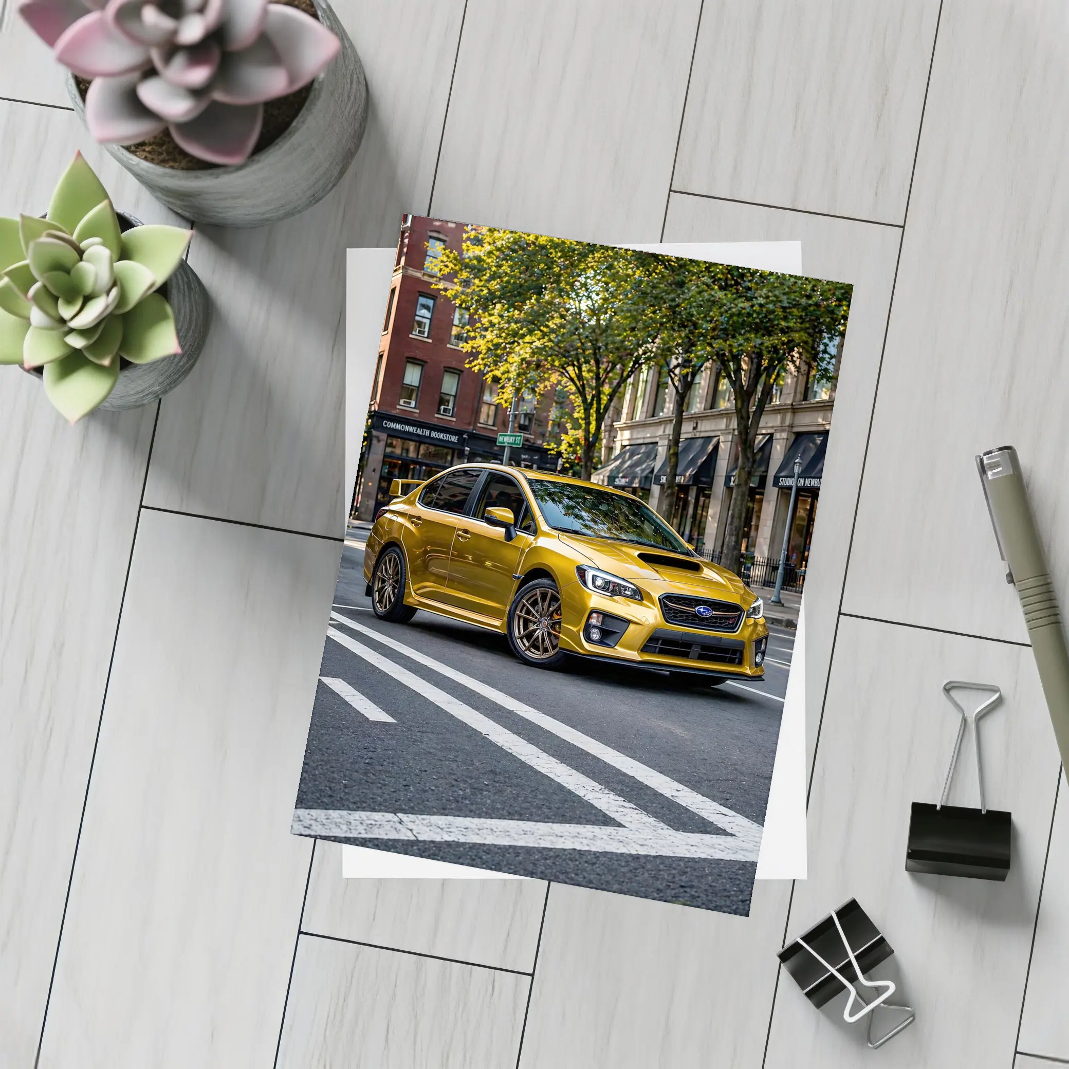 Subaru WRX Gold City Street Urban Setting – Postcards
