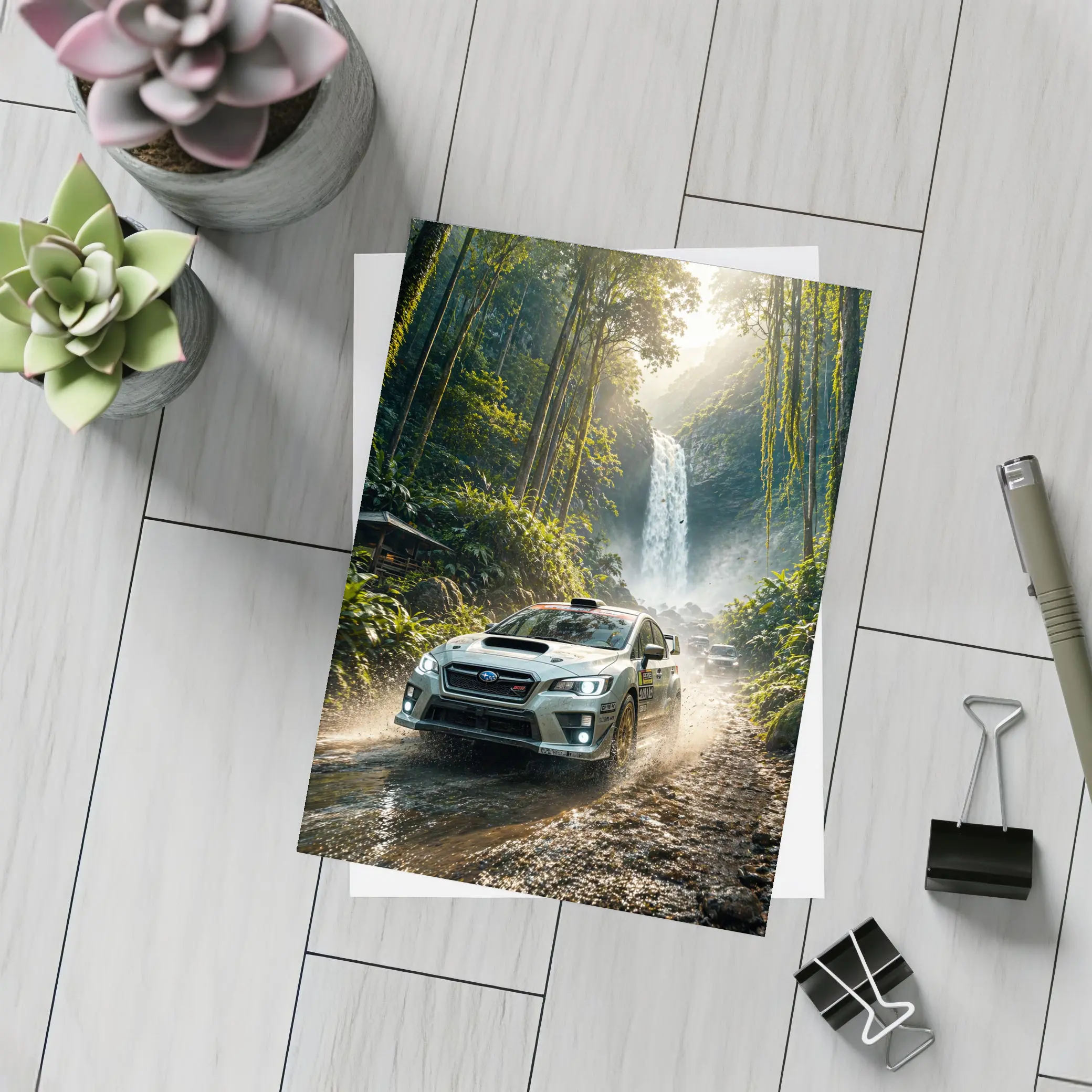 Subaru WRX Rally Car Jungle Waterfall – Postcards