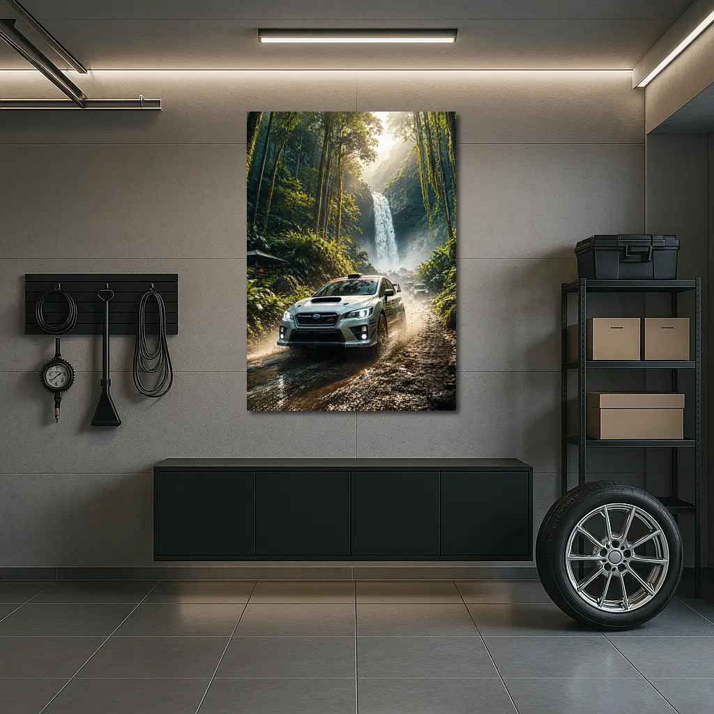 Subaru WRX Rally Car Jungle Waterfall – Wall Art