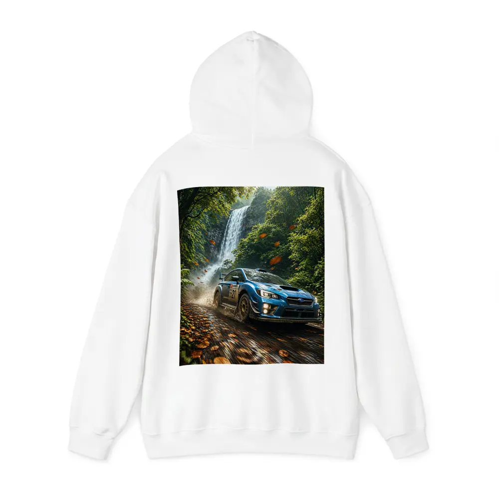 Subaru WRX Rally Racing Through Forest Waterfall – Hoodies