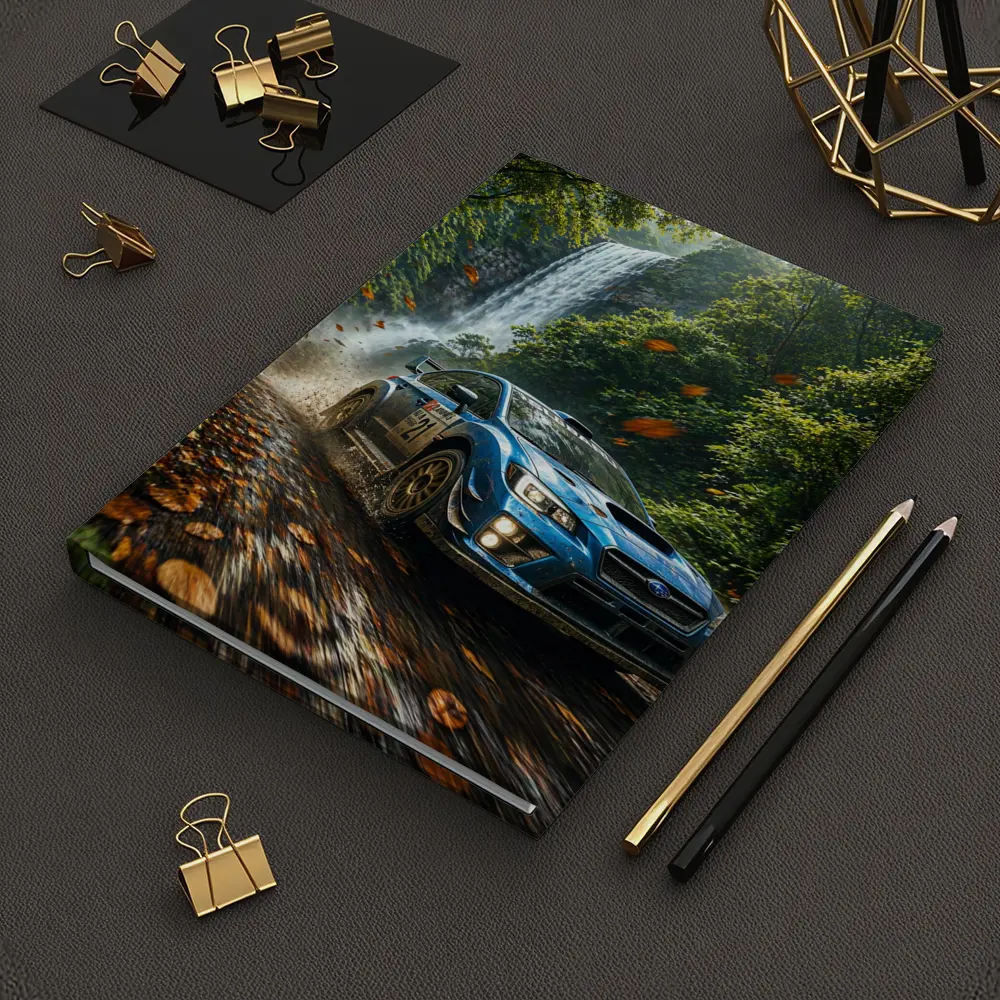 Subaru WRX Rally Racing Through Forest Waterfall – Notebooks