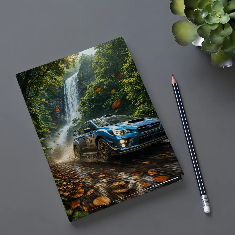 Subaru WRX Rally Racing Through Forest Waterfall – Notebooks