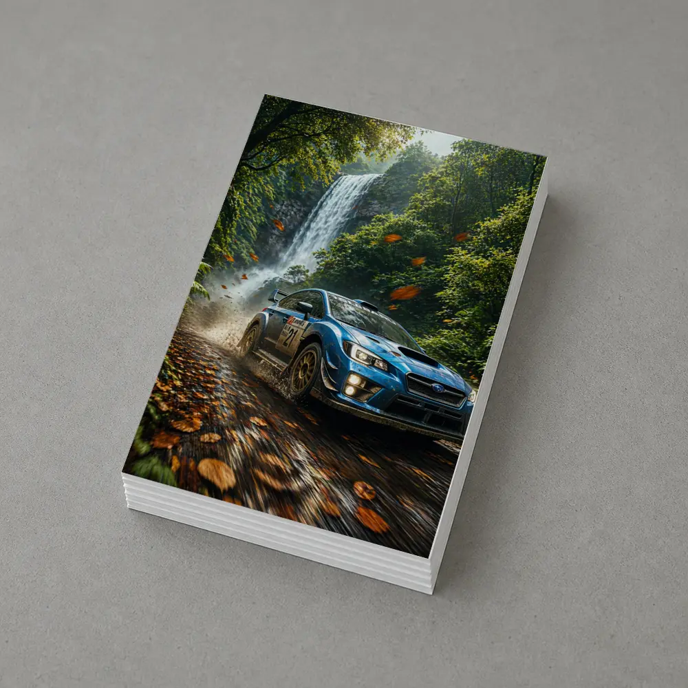 Subaru WRX Rally Racing Through Forest Waterfall – Postcards