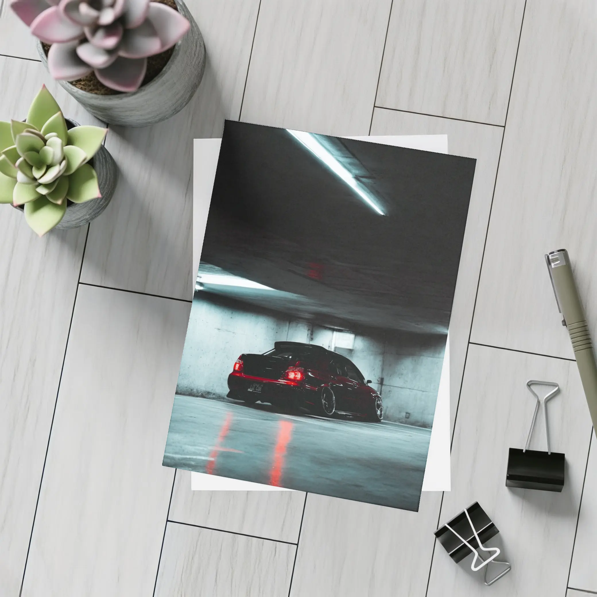 Subaru WRX Sedan Dark Underground Parking Garage – Postcards