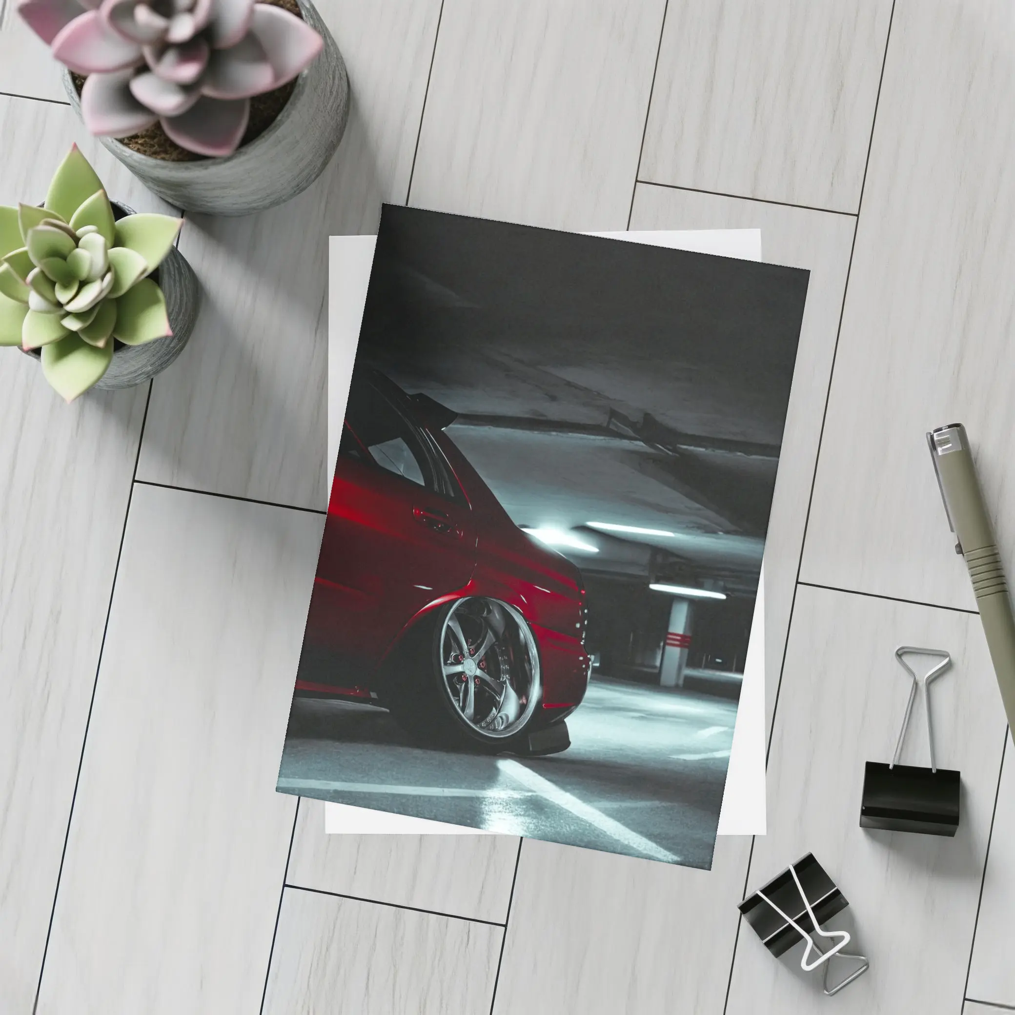 Subaru WRX Red Car Underground Parking Garage – Postcards