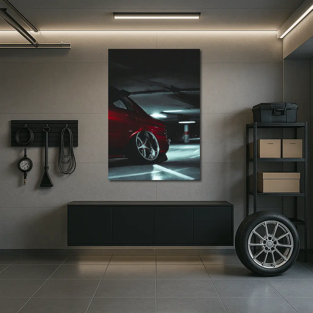 Subaru WRX Red Car Underground Parking Garage – Wall Art