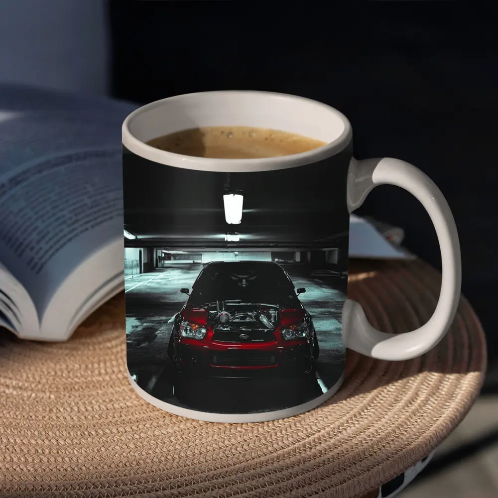 Subaru WRX Red Car Underground Parking Dark – Mugs