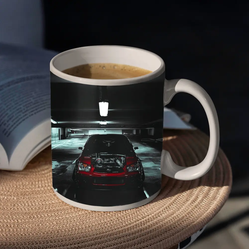 Subaru WRX Red Car Underground Parking Dark – Mugs