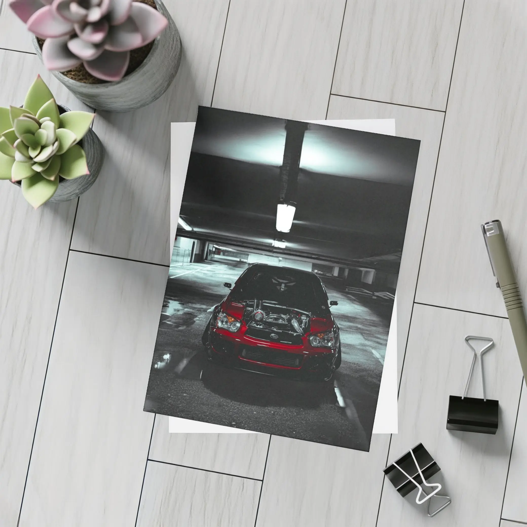 Subaru WRX Red Car Underground Parking Dark – Postcards