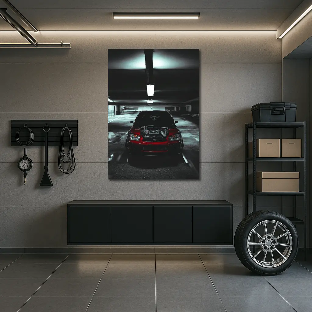 Subaru WRX Red Car Underground Parking Dark – Wall Art