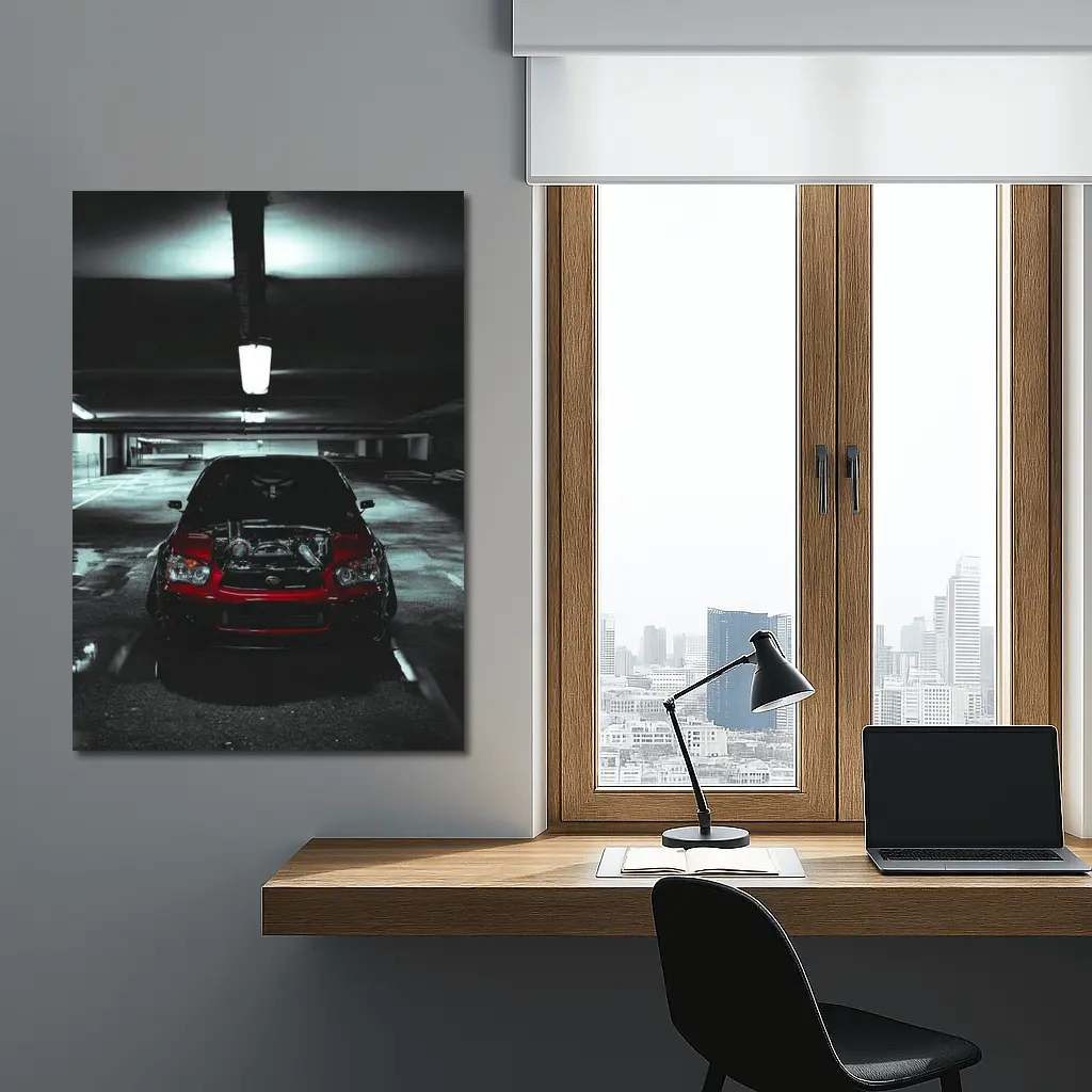 Subaru WRX Red Car Underground Parking Dark – Wall Art