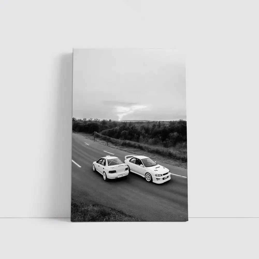 Two White Subaru Impreza WRX On Road – Wall Art
