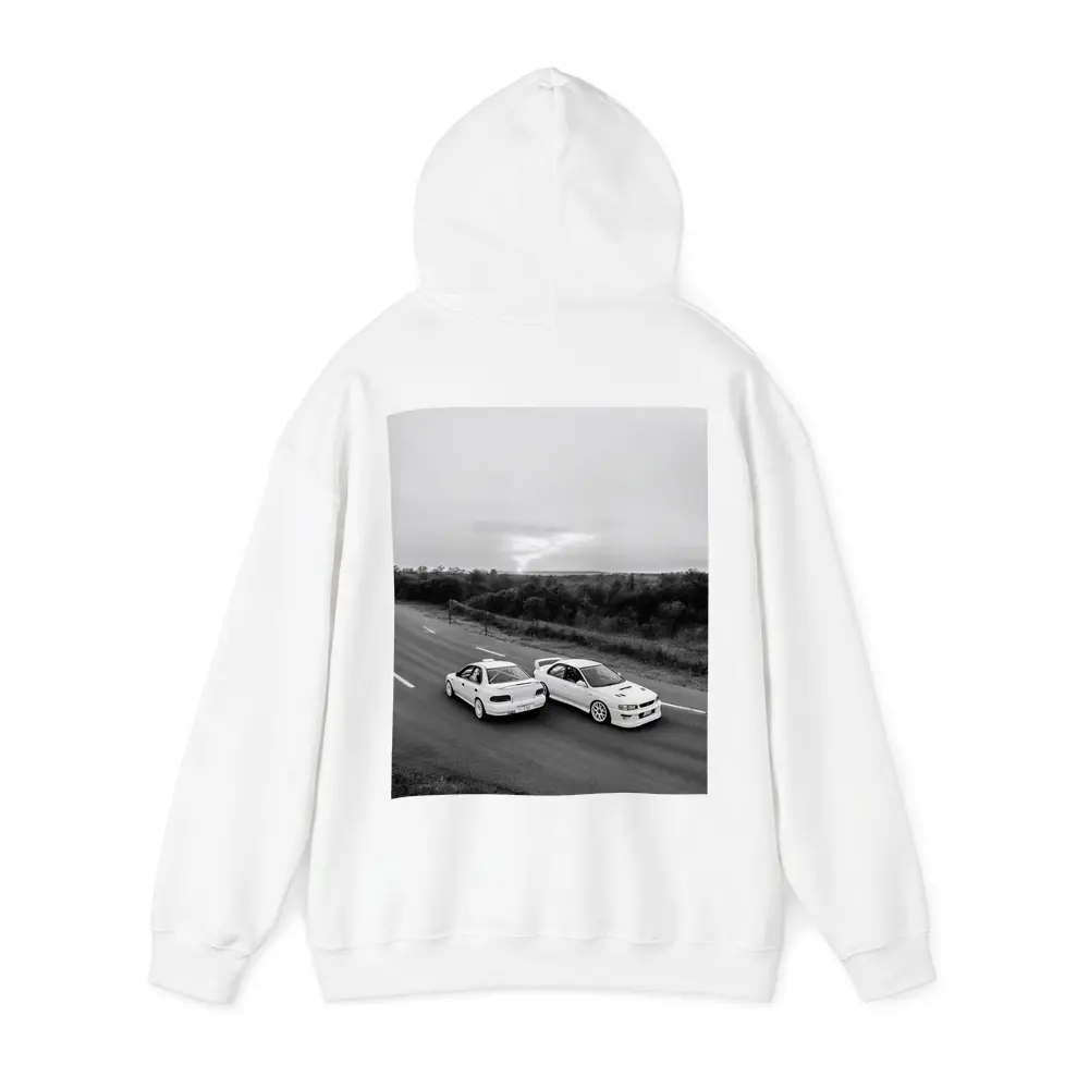 Two White Subaru Impreza WRX On Road – Hoodies