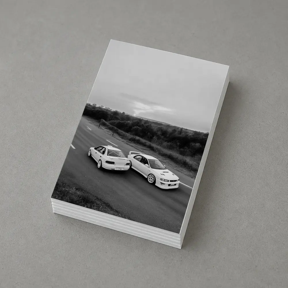 Two White Subaru Impreza WRX On Road – Postcards
