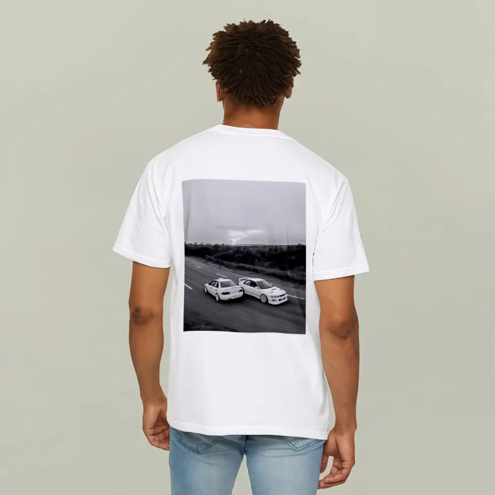 Two White Subaru Impreza WRX On Road – T-Shirts