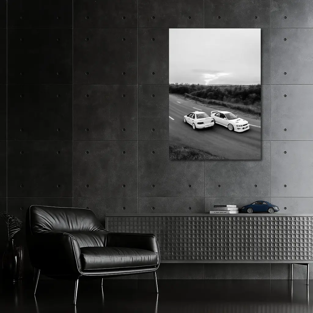 Two White Subaru Impreza WRX On Road – Wall Art