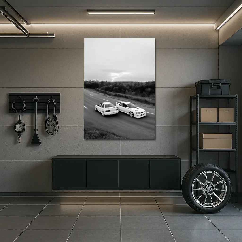 Two White Subaru Impreza WRX On Road – Wall Art