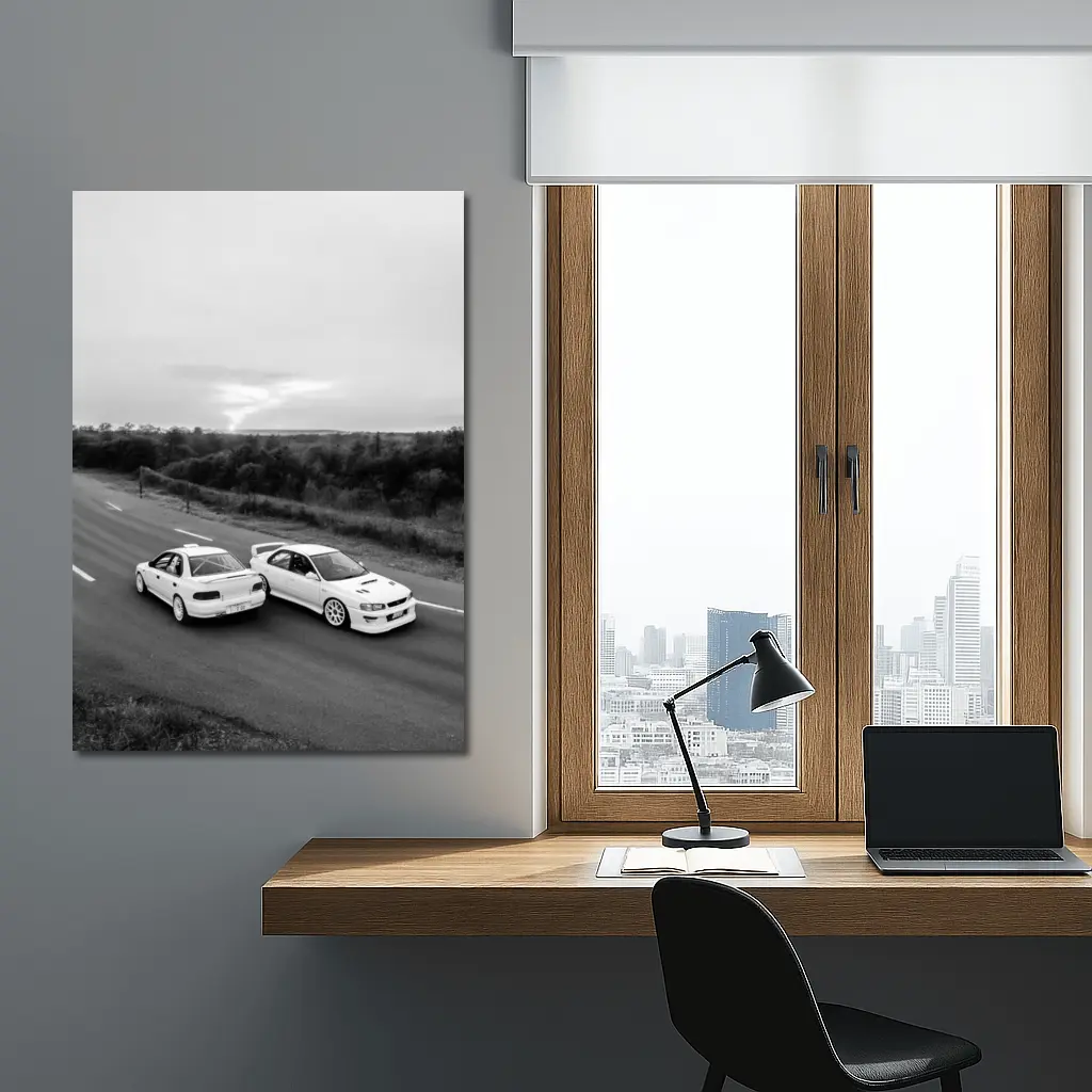 Two White Subaru Impreza WRX On Road – Wall Art