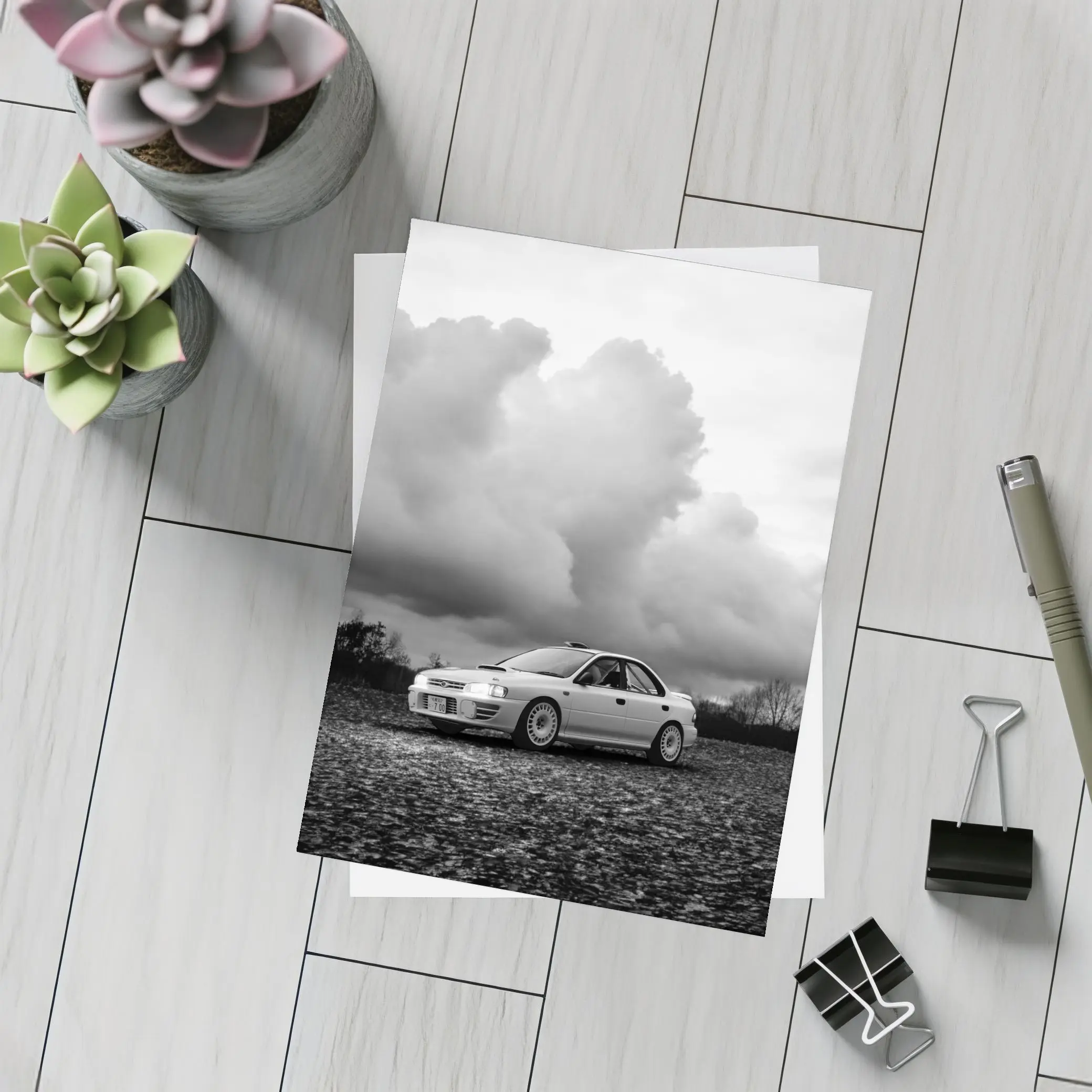 Subaru Impreza WRX Black White Stormy Sky – Postcards