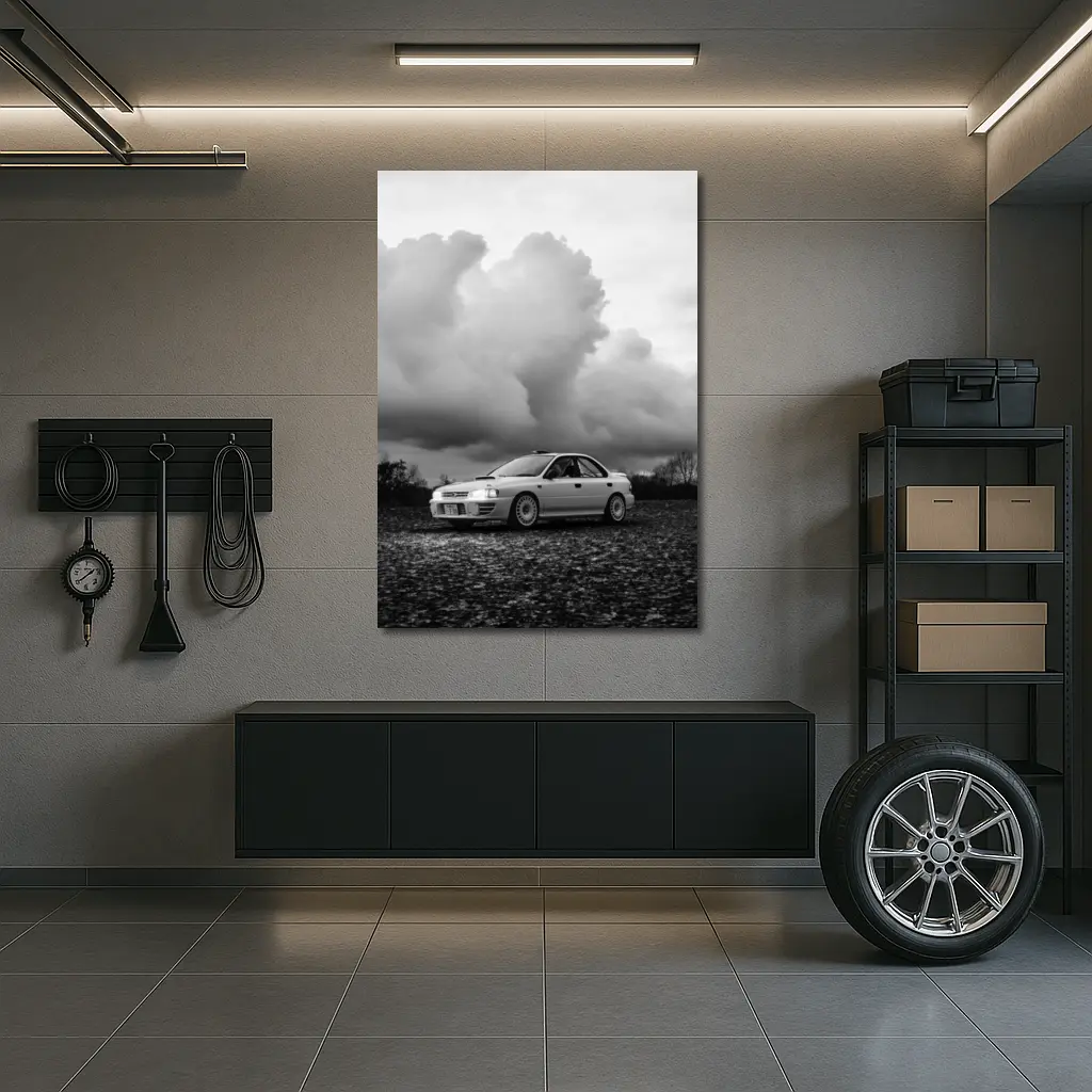 Subaru Impreza WRX Black White Stormy Sky – Wall Art