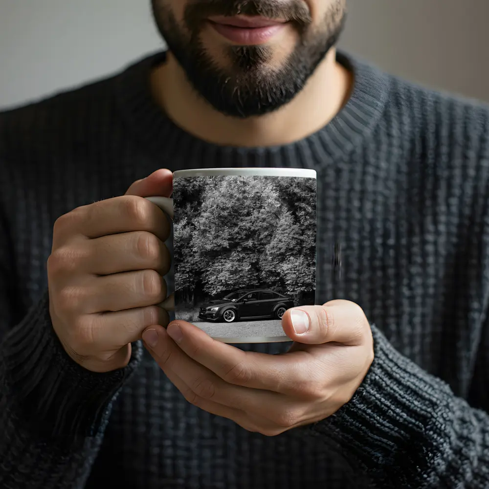 Subaru WRX Black Sedan Forest Background – Mugs