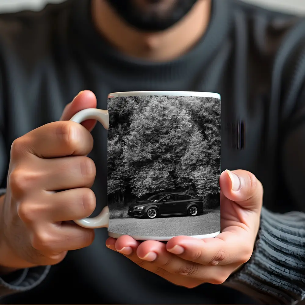 Subaru WRX Black Sedan Forest Background – Mugs