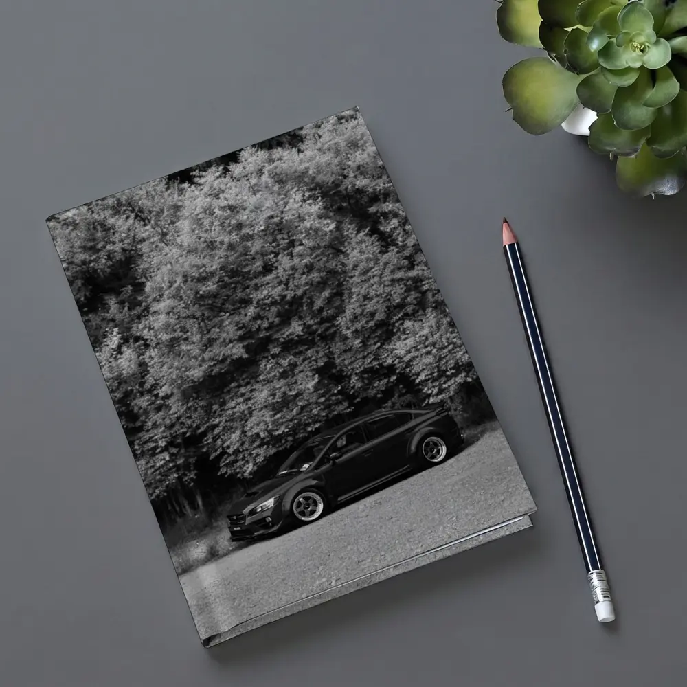 Subaru WRX Black Sedan Forest Background – Notebooks