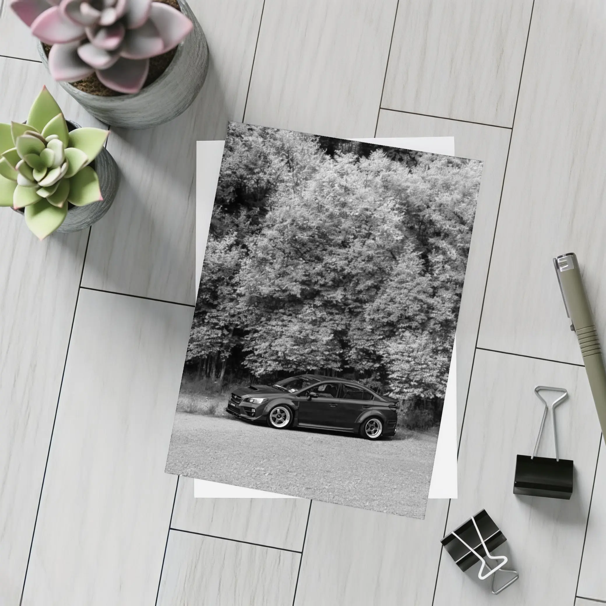 Subaru WRX Black Sedan Forest Background – Postcards