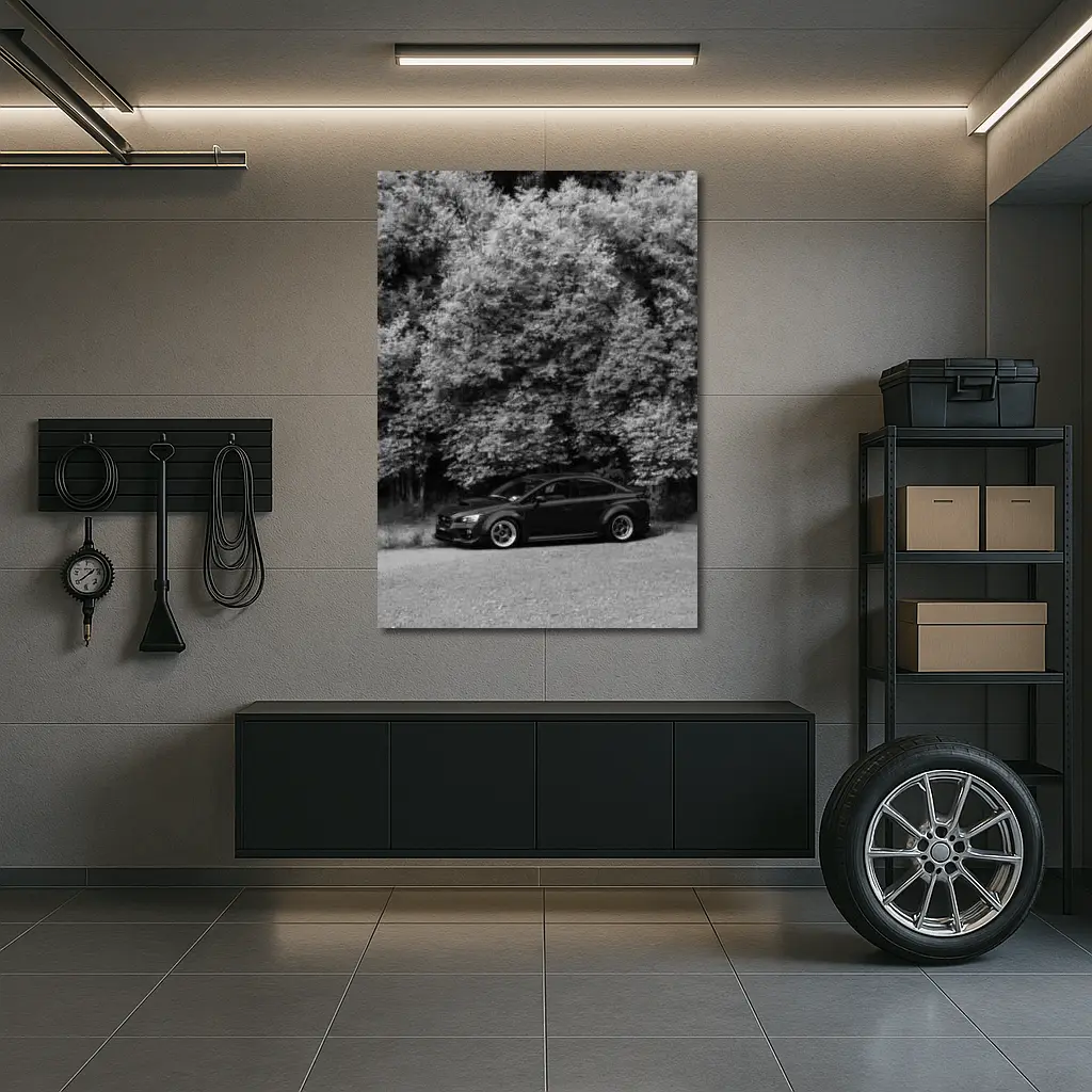 Subaru WRX Black Sedan Forest Background – Wall Art